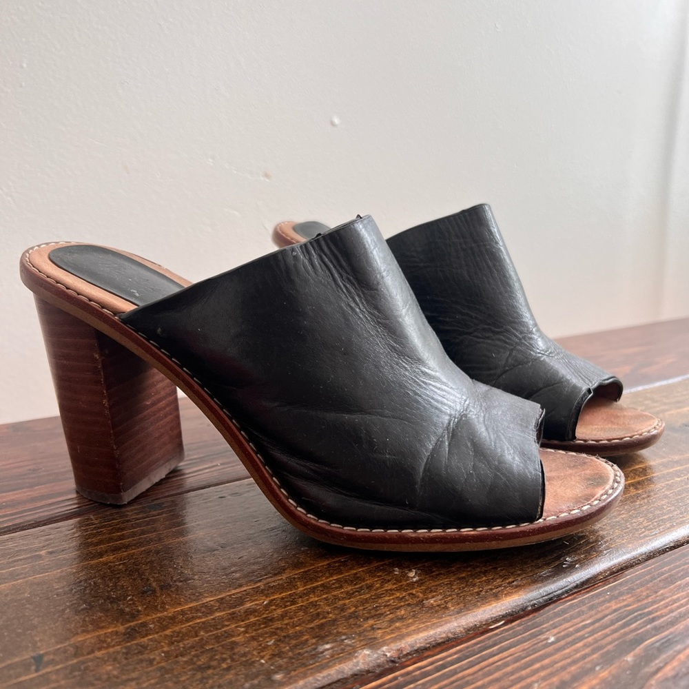 Black leather open toe heeled mules Madewell size 8.5